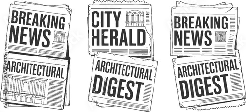 Foto Three black and white newspaper headlines reading breaking news architectural di