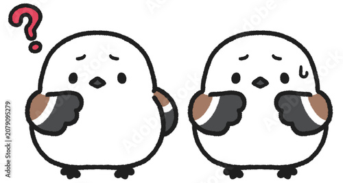 Foto 困る、はてなマークを出しているシマエナガのイラストセット
