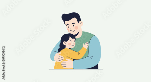 Tableau sur toile Father Embracing Child In Warm Hug.