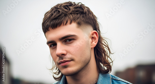Mullet Hairstyle of a Handsome Young Man Smiling with a Confident Expression
