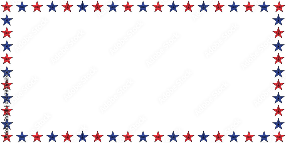 Fototapeta premium American patriotic stars horizontal frame . American patriotic border frame for cards and invitations . Vector illustration