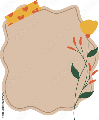 Aesthetic Vintage Paper Scrapbook with Floral  Decoration. Vector Isolated