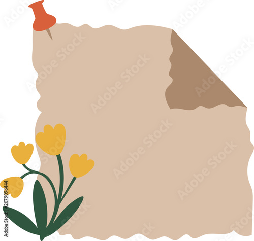 Aesthetic Vintage Paper Scrapbook with Floral  Decoration. Vector Isolated