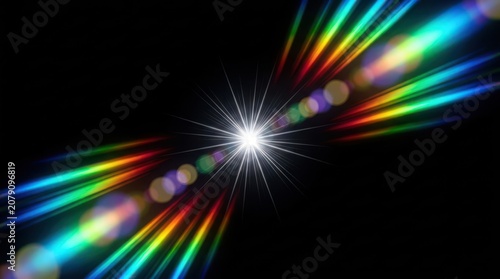 Sparkling Light Beam with Rainbow Colors on Black Background