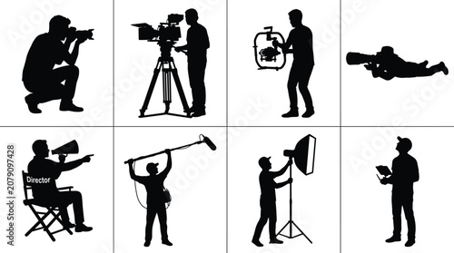 Cuadro en lienzo Film crew and photography silhouette set featuring director cameraman boom opera