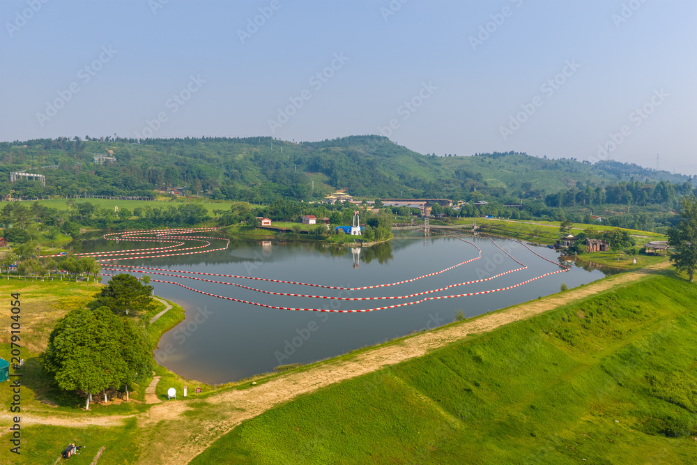 Fototapeta premium Summer scenery of Mulan Grassland Scenic Area, Wuhan, Hubei, China