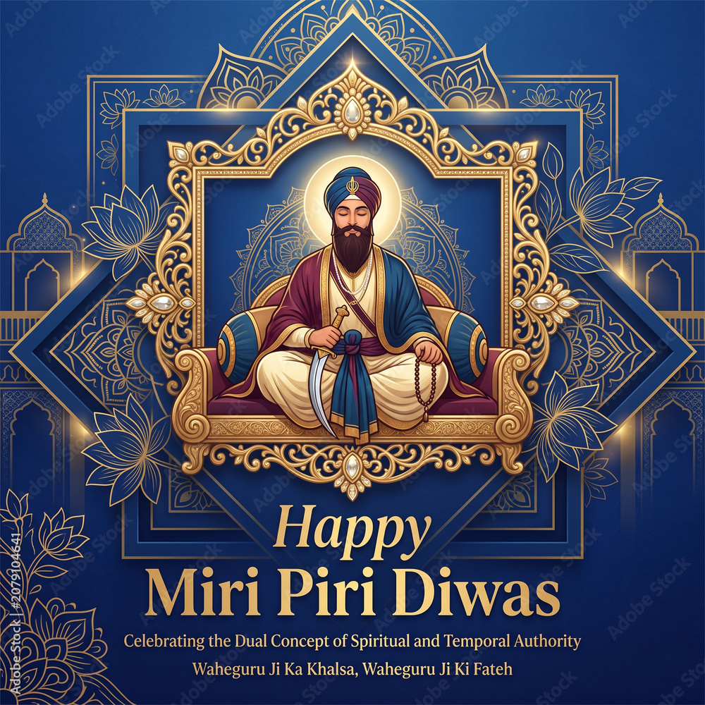 Fototapeta premium Miri Piri Diwas Celebration Graphic Design Template with Sikh Spiritual and Warrior Theme