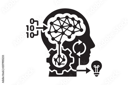 Artificial intelligence brain with data flow and network connections concept