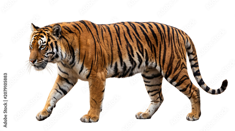 Obraz premium Tiger, orange, wild animal, striped, walking