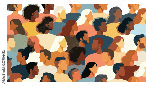 Diverse Crowd of People Attending Event with Multicolored Clothing and Hairstyles