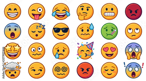 Konstfotografi Collection of diverse emoji faces expressing various emotions and reactions