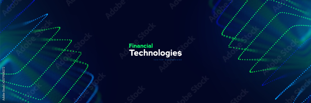 Naklejka premium Fintech Technology Finance Data Network And Innovation Guide Banking Websites, Payment Campaigns, Investment Reports, And Digital Platform Promotion Through Wide Abstract Banner. Vector Illustration.