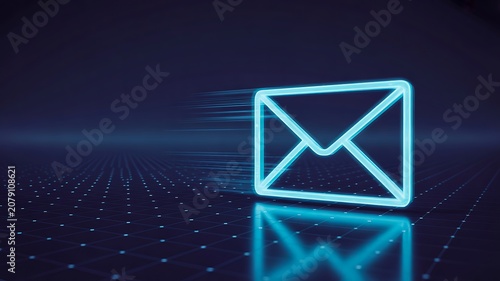 Glowing email envelope icon representing digital communication and messaging
