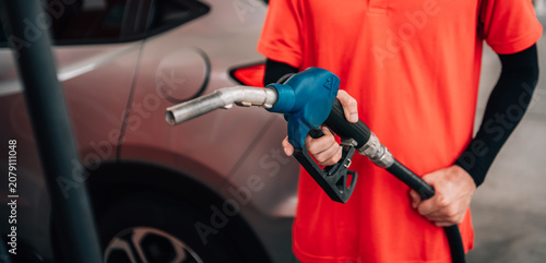 Принти на полотні close-up, selective-focus shot at a gas station
