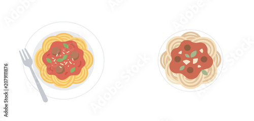 Flat design of a plate of spaghetti, minimal, soft color palette, no outlines, white background