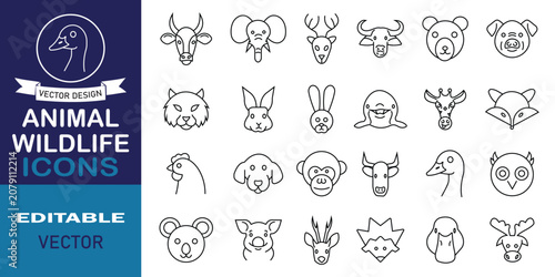 Canvas Print 24 animal heads icons