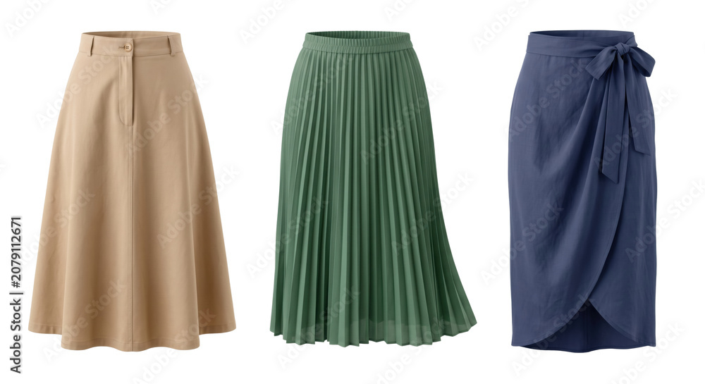Fototapeta premium Fashionable women skirts in different styles on transparent background