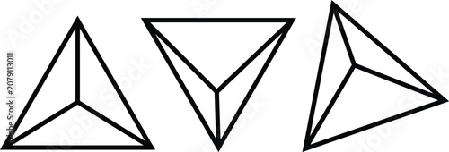 Geometric 3D pyramid and tetrahedron line art shapes set