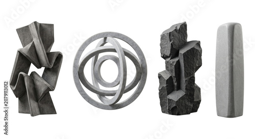 Obraz na płótnie Abstract gray stone and wire sculptures on transparent background