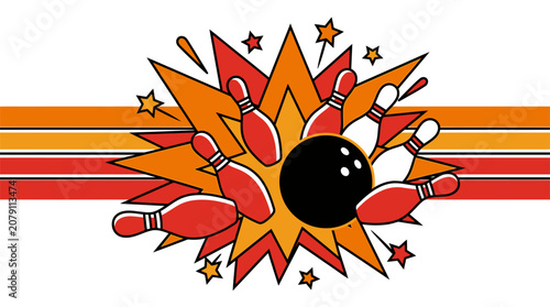 Konstfotografi Retro pop art bowling strike vector illustration, isolated on white