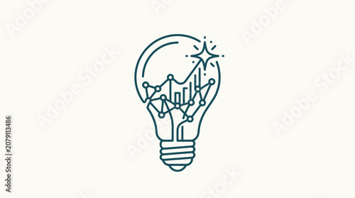 Teal light bulb with cityscape inside.