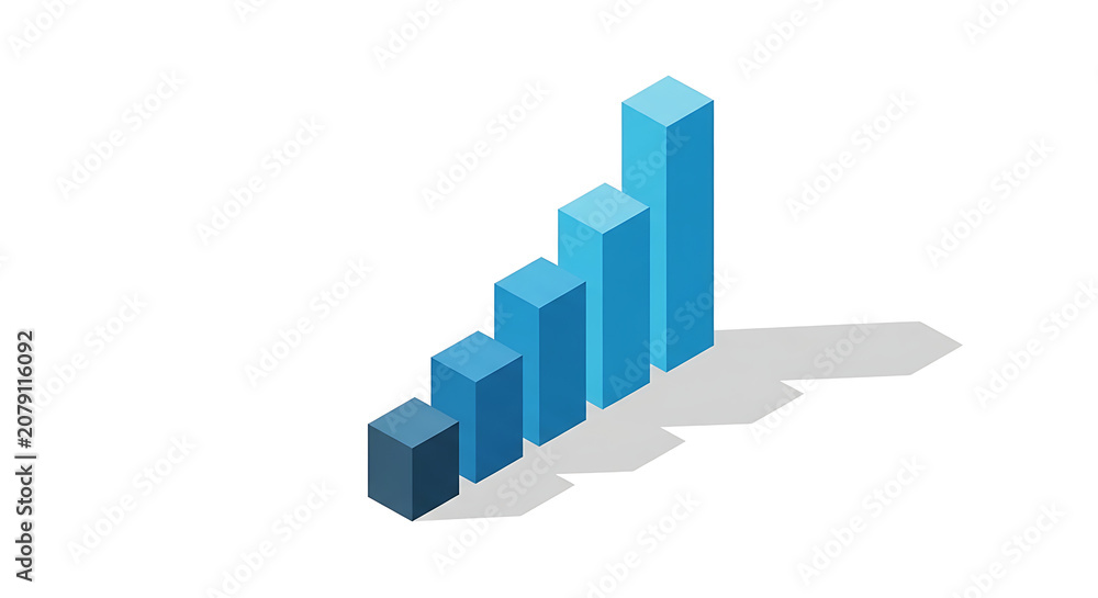 Fototapeta premium Isometric blue bar chart showing growth trend