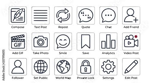 Social media icons and symbols