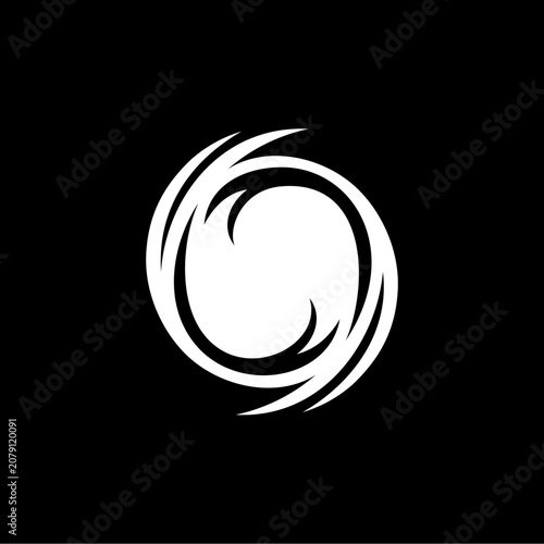 White swirl shape on black.