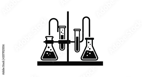 Laboratory Equipment Silhouette On White Background Scientific Illustration
