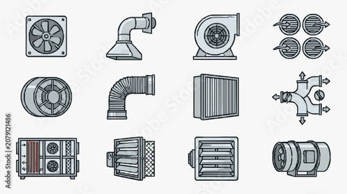 Obraz na płótnie Elegant Collection of Monochromatic HVAC and Ventilation System Components in Mi