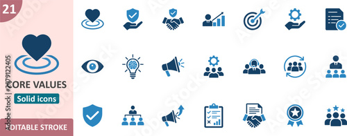 Fotografie Corporate core values icon set representing mission goals and professional ethic