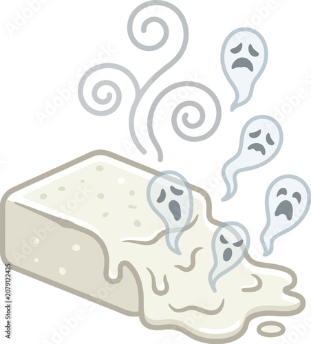 Soap block releases trapped spirits through steam in a whimsical.
