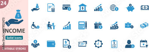 Принти на полотні Income and finance solid icons set showing money management and revenue growth w