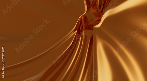 Foto Smooth undulation of shiny metallic gold fluid material with highlights and shad
