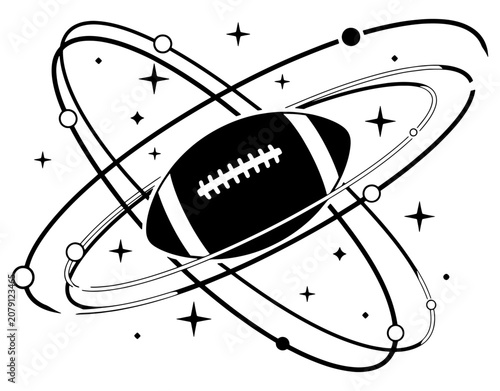 Minimalist American football with orbital space rings and stars vector illustration