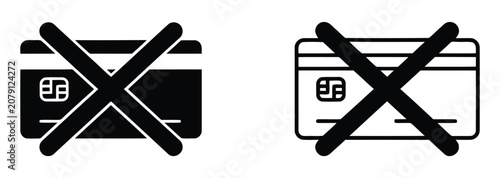 Photos Credit card with a red cross symbol indicating denial or rejection