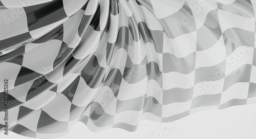 Dynamic flowing checkered fabric with wavy textures in monochrome shades