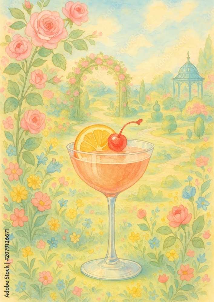Obraz premium Whimsical garden cocktail wallpaper