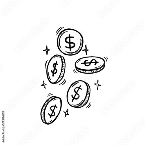 illustration set of coins in black and white representing money, wealth, income, savings, and financial growth. monochrome cartoon-style vector collection on white background.