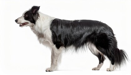white and black border collie side view isolated on white background no shadow farm animal cut out