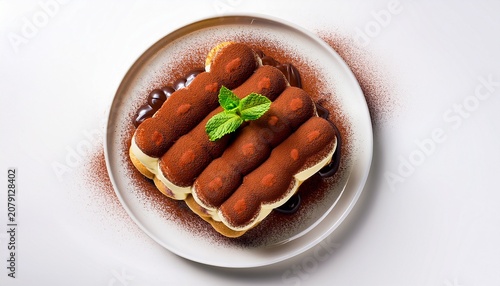 italian tiramisu top view close up on a white background restaurant food advertising