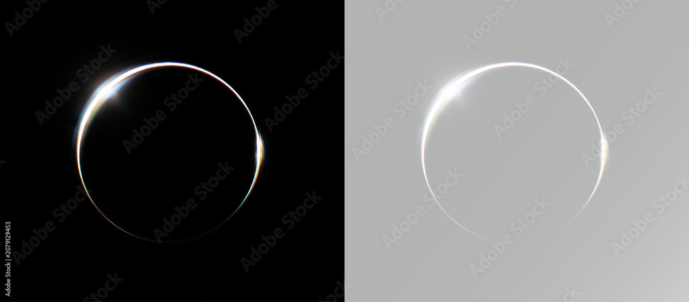 Obraz premium Glowing ring overlay transparent light circle halo lens flare round light eclipse glow effect