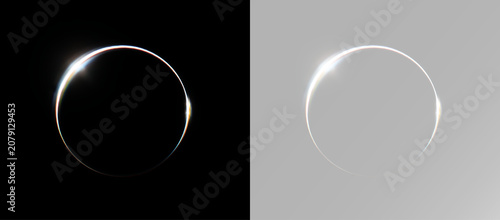 Quadro su tela Glowing ring overlay transparent light circle halo lens flare round light eclips