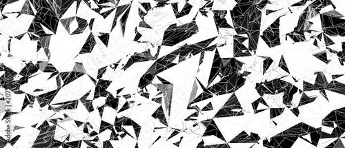 Foto Chaotic abstract geometric pattern with triangulation and dots in black and whit