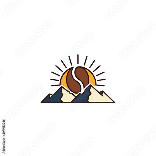 Coffee Bean Sunrise Over Mountains Logo