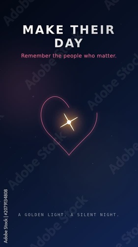 Birthday reminder animated motion graphics with star field turning into heart constellation. Glowing notification pulse animation on midnight blue background. 