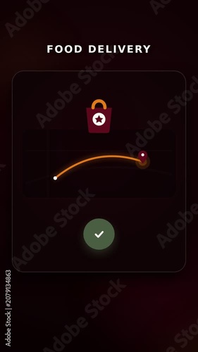 Food delivery mobile app animation. Vertical 9:16 motion graphics with oversized card layout. Warm restaurant palette with burgundy amber olive cream and white accents