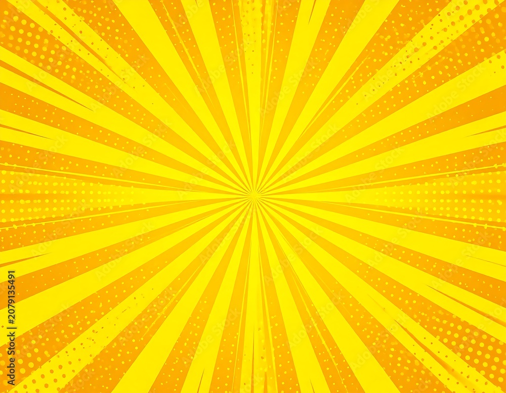 Fototapeta premium Vibrant Yellow Sunburst Pattern Radiating From Center in Comic Style Background