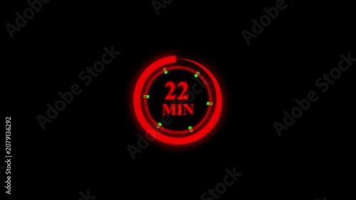 22 minute futuristic digital countdown timer on black background.