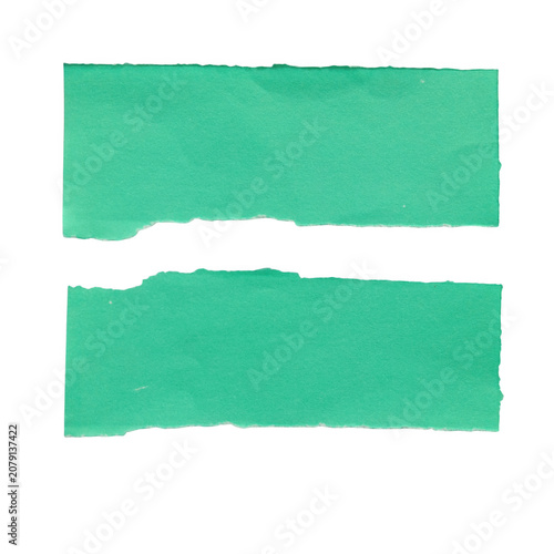 Two overlapping green paper strips on light background isolated on transparent background